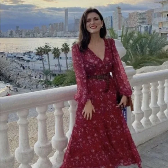 Zara Red V-Neck Bishop Sleeve Sundress - Picture 5 of 6